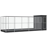 vidaXL Voliere mit Erweiterung Silbern 623x203x216 cm Stahl, Vogelvoliere, Wellensittichkäfig, großer...
