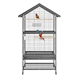 Thaookte Vogelkäfig Groß, Papageienkäfig Mit Sandschublade, Voliere Auf Rollen, Birdcage Mit 3 Sitzstangen,...