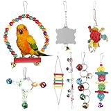 8 Stück Vogelspielzeug Set, Vogelkäfig Spielzeug, Vogel Spielzeug, Bunte Glocke Holzleiter Vogelschaukel...