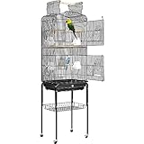 VIVOHOME Vogelkäfig mit 162cm hoch Vogelbauer mit Spieldach & Rollständer Wellensittich Kanarien mit Freisitz und...