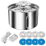 Katzenbrunnen Edelstahl, 3,0L Trinkbrunnen für Katze mit Kabel mit LED-Licht & Dreifach Filtersystem,Superleiser...