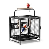 LEADZM Vogelkäfig für Wellensittiche und Papageien, Tragbarer Transportkäfig mit Holzgriff, Robuster Eisenkäfig...