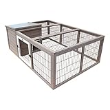 HABAU Freilaufgehege mit Haus und aufklappbarem Deckel, grau, 147 x 98 x 55 cm