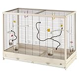 Ferplast Vogelkäfig aus Metall und FSC-Holz, für Kanarienvögel, Sittiche, inkl Zubehör, Futternäpfe,...