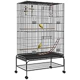 PawHut Vogelkäfig Vogelbauer mit Ablage, Sitzstangen, Bodenwanne, Vogelhaus mit Futterstellen, Türen, Rollen,...