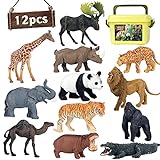 Safari Tiere Spielfiguren, 12 Stück Realistische Jumbo Wild Jungle Tiere Figuren,Tierpark Spielset mit Löwe,...