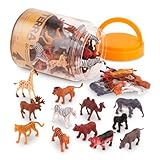 Terra 60-teilig Tierfiguren Sammlung Wildtiere Spielzeug Set – Löwe, Tiger, Zebra, Nilpferd, Elefant, Elch,...