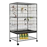 Vogelkäfig groß, Vogelkäfig aus Metall, Vogelbauer mit 4 Rollen, Wellensittich käfig mit Futternapf,...