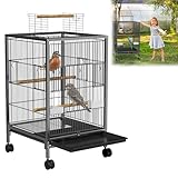 ORHEYA Vogelkäfig mit Rollen – Vogelvoliere für Wellensittiche, Papageien und Sittiche – Wellensittichkäfig...