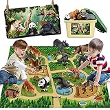 Mini Tudou 12 Stücke Safari Tiere Spielzeug Tierfiguren mit 145x98cm Aktivität Spielmatte,Realistischte Wildtier...