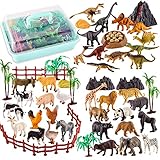 TOEY PLAY 3 in 1 Tierfiguren, Bauernhof Spielzeug ab 3 Jahre, Dinosaurier Figuren, Safari Wildtiere, Mini...